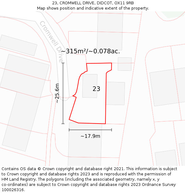 23, CROMWELL DRIVE, DIDCOT, OX11 9RB: Plot and title map