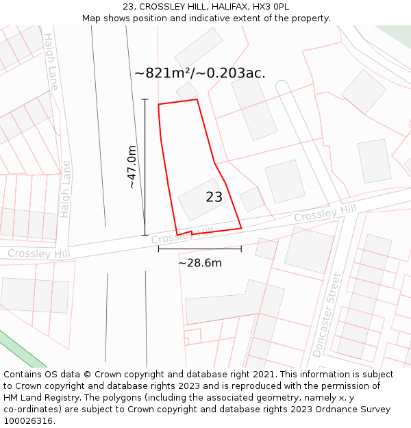 23, CROSSLEY HILL, HALIFAX, HX3 0PL: Plot and title map