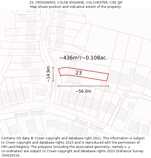 23, CROSSWAYS, COLNE ENGAINE, COLCHESTER, CO6 2JA: Plot and title map