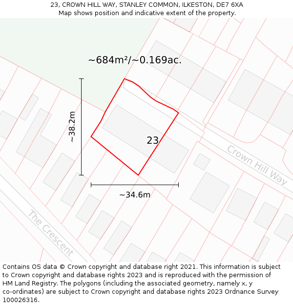 23, CROWN HILL WAY, STANLEY COMMON, ILKESTON, DE7 6XA: Plot and title map