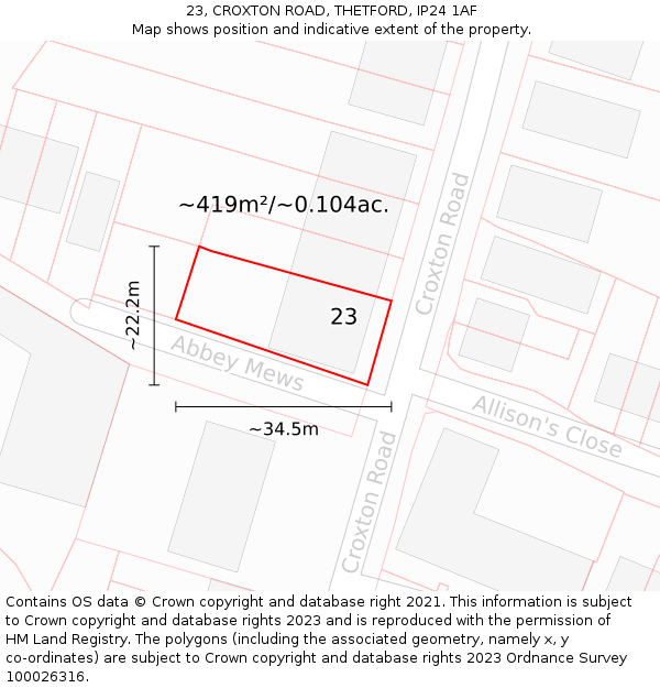 23, CROXTON ROAD, THETFORD, IP24 1AF: Plot and title map