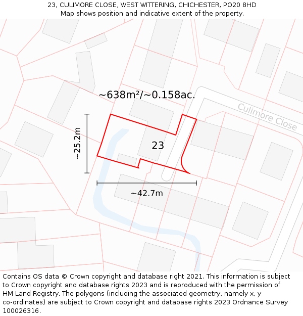 23, CULIMORE CLOSE, WEST WITTERING, CHICHESTER, PO20 8HD: Plot and title map