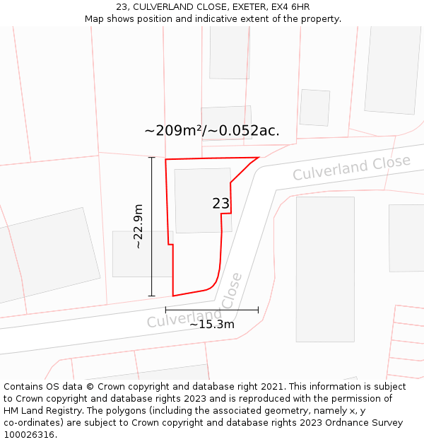 23, CULVERLAND CLOSE, EXETER, EX4 6HR: Plot and title map