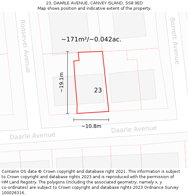 23, DAARLE AVENUE, CANVEY ISLAND, SS8 9ED: Plot and title map