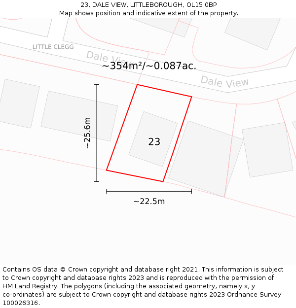 23, DALE VIEW, LITTLEBOROUGH, OL15 0BP: Plot and title map