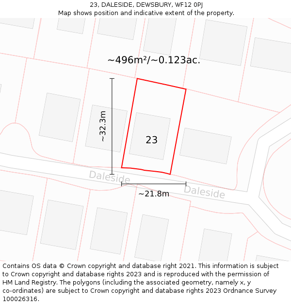 23, DALESIDE, DEWSBURY, WF12 0PJ: Plot and title map