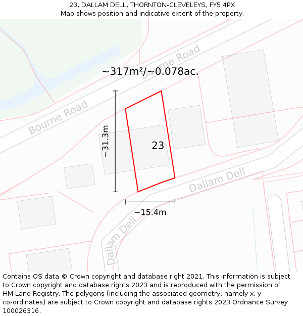 23, DALLAM DELL, THORNTON-CLEVELEYS, FY5 4PX: Plot and title map