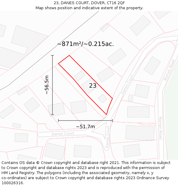 23, DANES COURT, DOVER, CT16 2QF: Plot and title map