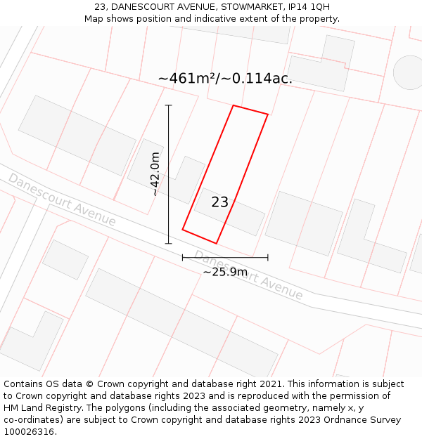 23, DANESCOURT AVENUE, STOWMARKET, IP14 1QH: Plot and title map