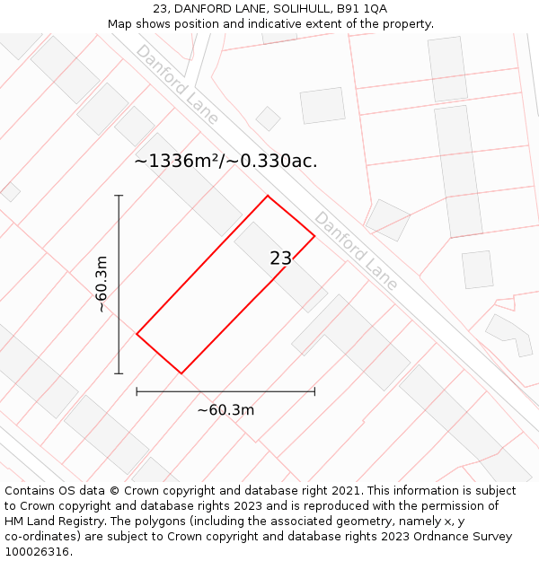 23, DANFORD LANE, SOLIHULL, B91 1QA: Plot and title map