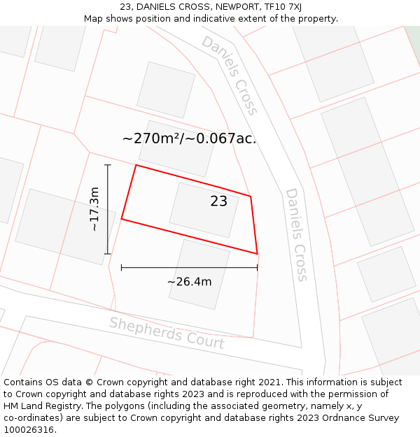 23, DANIELS CROSS, NEWPORT, TF10 7XJ: Plot and title map