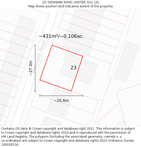 23, DENMARK ROAD, EXETER, EX1 1SL: Plot and title map
