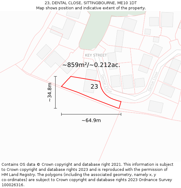 23, DENTAL CLOSE, SITTINGBOURNE, ME10 1DT: Plot and title map