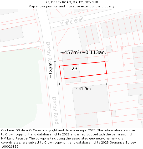 23, DERBY ROAD, RIPLEY, DE5 3HR: Plot and title map