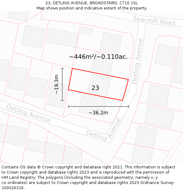 23, DETLING AVENUE, BROADSTAIRS, CT10 1SL: Plot and title map