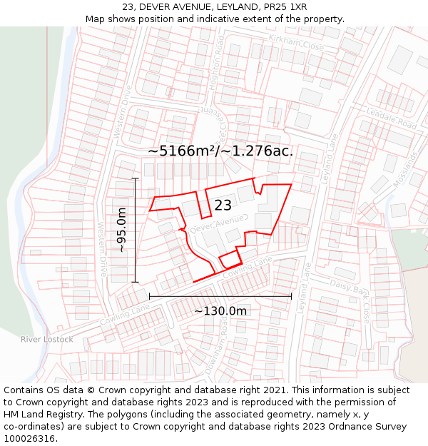 23, DEVER AVENUE, LEYLAND, PR25 1XR: Plot and title map