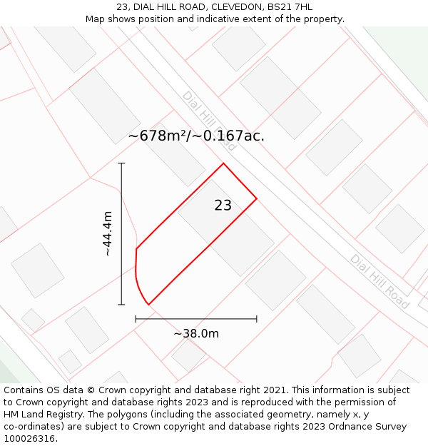 23, DIAL HILL ROAD, CLEVEDON, BS21 7HL: Plot and title map