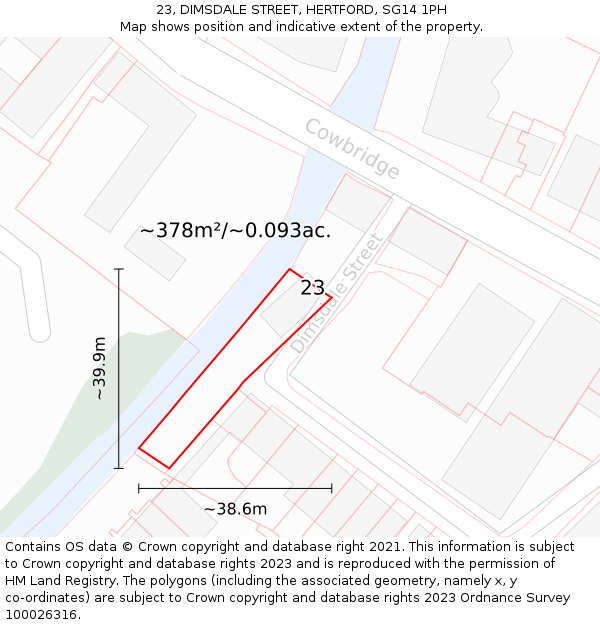 23, DIMSDALE STREET, HERTFORD, SG14 1PH: Plot and title map