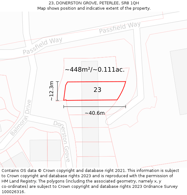 23, DONERSTON GROVE, PETERLEE, SR8 1QH: Plot and title map