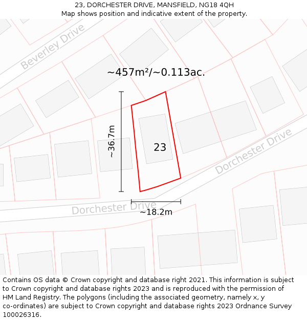 23, DORCHESTER DRIVE, MANSFIELD, NG18 4QH: Plot and title map