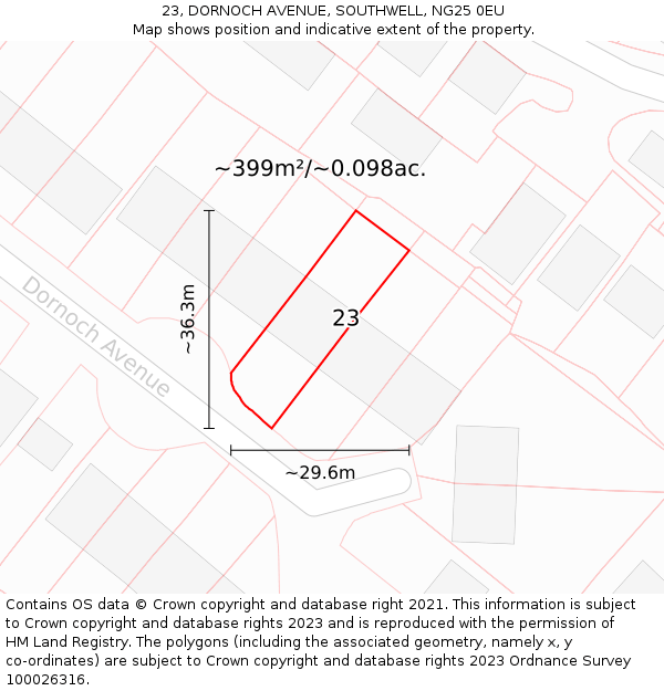 23, DORNOCH AVENUE, SOUTHWELL, NG25 0EU: Plot and title map