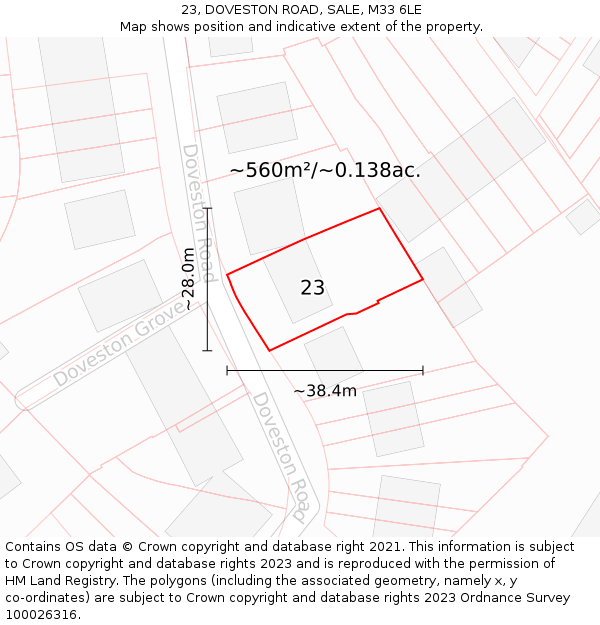 23, DOVESTON ROAD, SALE, M33 6LE: Plot and title map