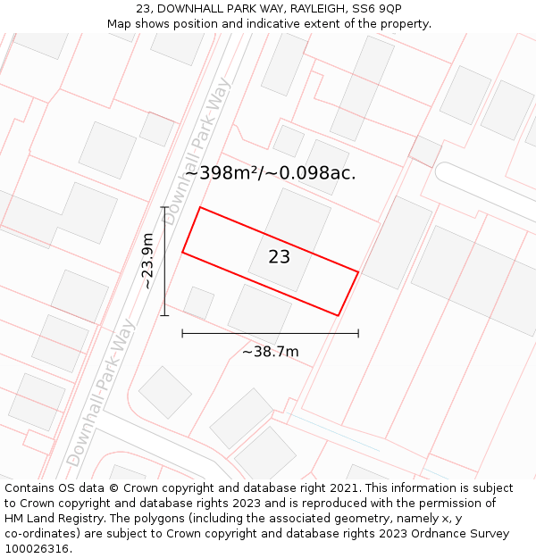 23, DOWNHALL PARK WAY, RAYLEIGH, SS6 9QP: Plot and title map