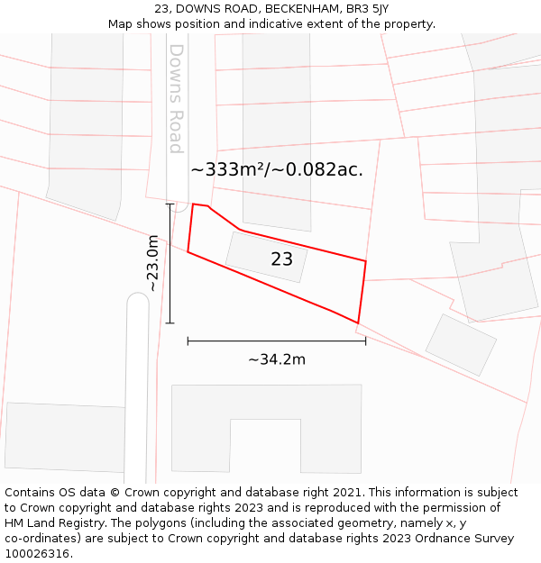 23, DOWNS ROAD, BECKENHAM, BR3 5JY: Plot and title map