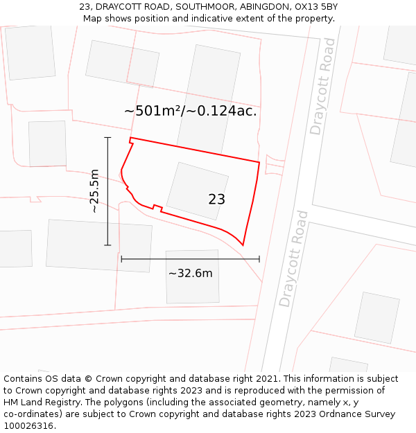 23, DRAYCOTT ROAD, SOUTHMOOR, ABINGDON, OX13 5BY: Plot and title map