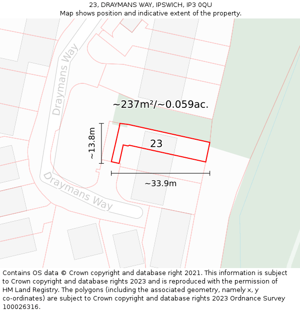 23, DRAYMANS WAY, IPSWICH, IP3 0QU: Plot and title map