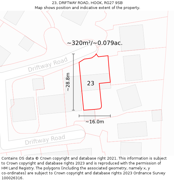 23, DRIFTWAY ROAD, HOOK, RG27 9SB: Plot and title map