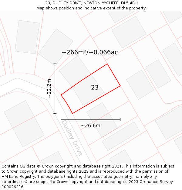 23, DUDLEY DRIVE, NEWTON AYCLIFFE, DL5 4RU: Plot and title map