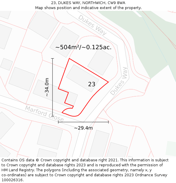 23, DUKES WAY, NORTHWICH, CW9 8WA: Plot and title map