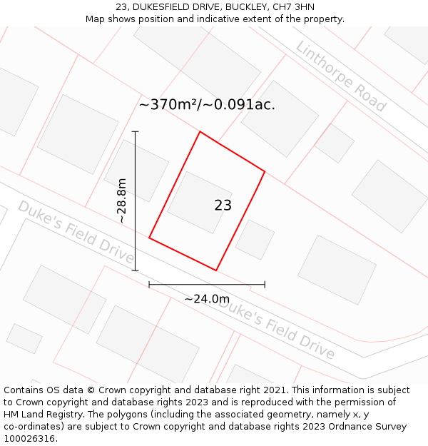 23, DUKESFIELD DRIVE, BUCKLEY, CH7 3HN: Plot and title map