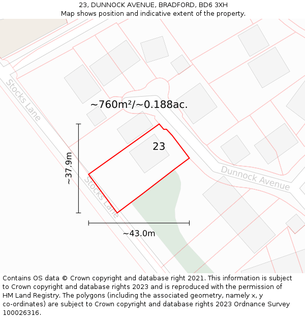 23, DUNNOCK AVENUE, BRADFORD, BD6 3XH: Plot and title map