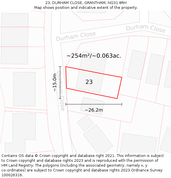 23, DURHAM CLOSE, GRANTHAM, NG31 8RH: Plot and title map