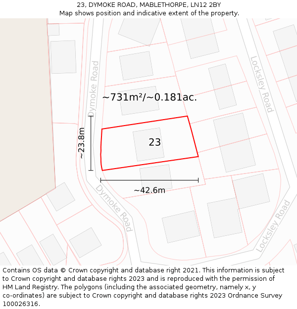 23, DYMOKE ROAD, MABLETHORPE, LN12 2BY: Plot and title map