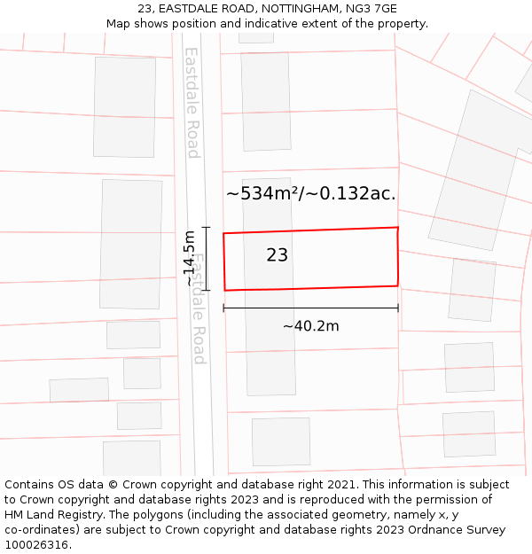 23, EASTDALE ROAD, NOTTINGHAM, NG3 7GE: Plot and title map