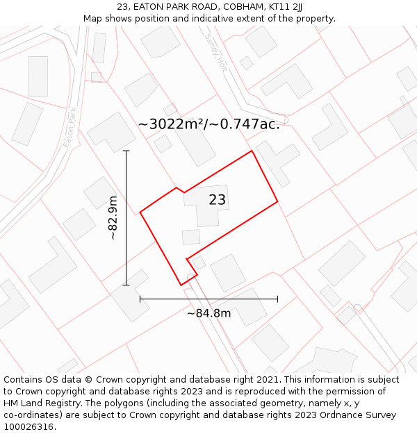 23, EATON PARK ROAD, COBHAM, KT11 2JJ: Plot and title map