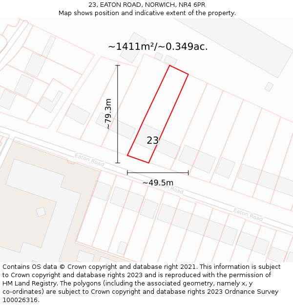 23, EATON ROAD, NORWICH, NR4 6PR: Plot and title map