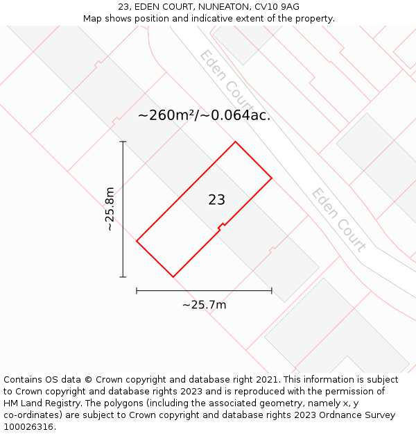 23, EDEN COURT, NUNEATON, CV10 9AG: Plot and title map