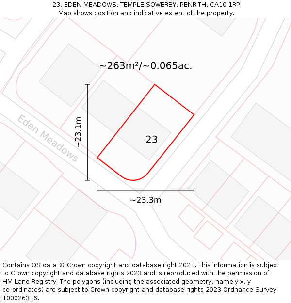 23, EDEN MEADOWS, TEMPLE SOWERBY, PENRITH, CA10 1RP: Plot and title map
