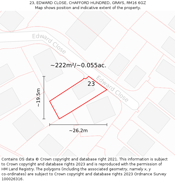 23, EDWARD CLOSE, CHAFFORD HUNDRED, GRAYS, RM16 6GZ: Plot and title map