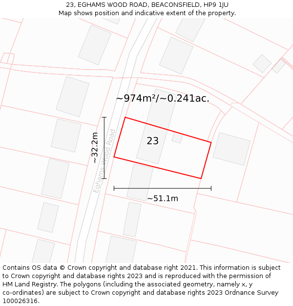 23, EGHAMS WOOD ROAD, BEACONSFIELD, HP9 1JU: Plot and title map