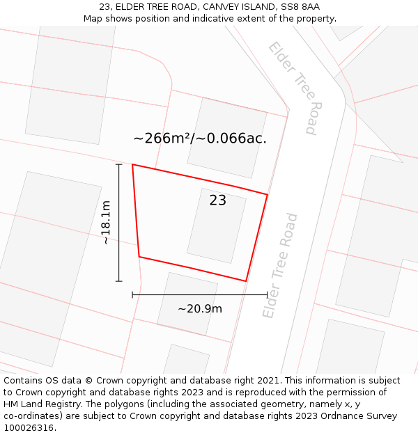 23, ELDER TREE ROAD, CANVEY ISLAND, SS8 8AA: Plot and title map