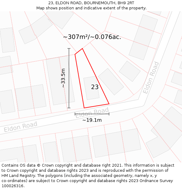 23, ELDON ROAD, BOURNEMOUTH, BH9 2RT: Plot and title map