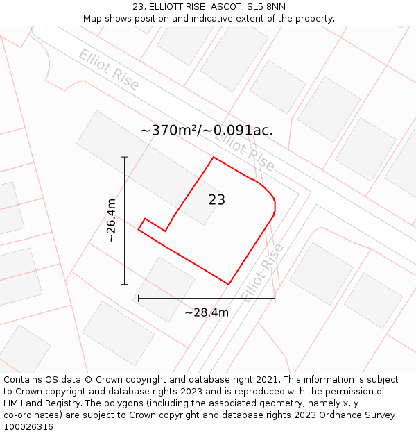 23, ELLIOTT RISE, ASCOT, SL5 8NN: Plot and title map