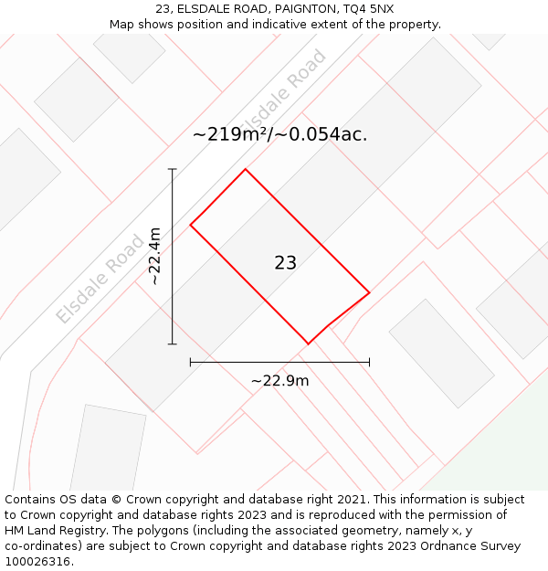 23, ELSDALE ROAD, PAIGNTON, TQ4 5NX: Plot and title map