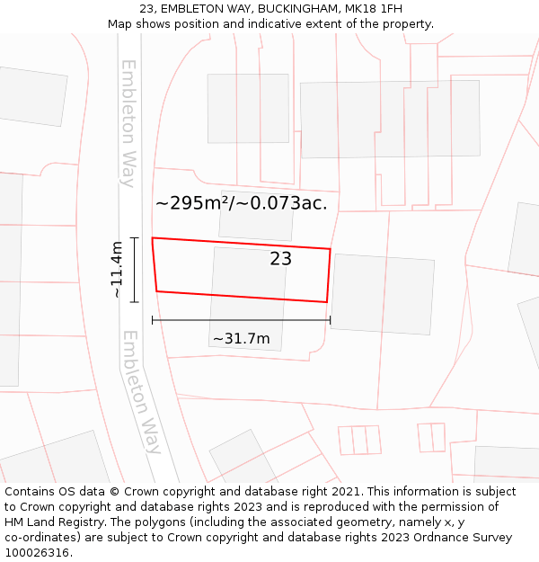 23, EMBLETON WAY, BUCKINGHAM, MK18 1FH: Plot and title map