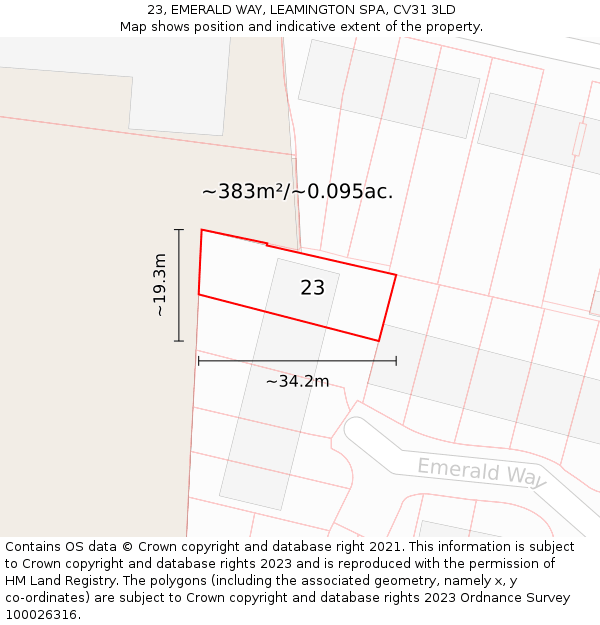 23, EMERALD WAY, LEAMINGTON SPA, CV31 3LD: Plot and title map